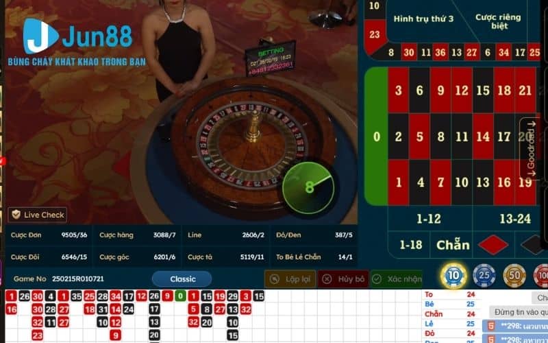 Giao diện chính của trò chơi roulette online